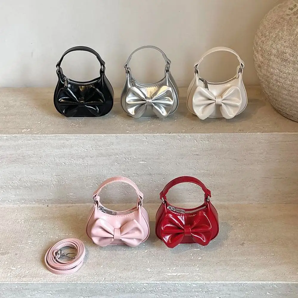 Fashion Ribbon Design Girls Crossbody Bag Princess Waterproof Handbag Lightweight Solid Color Coin Purse