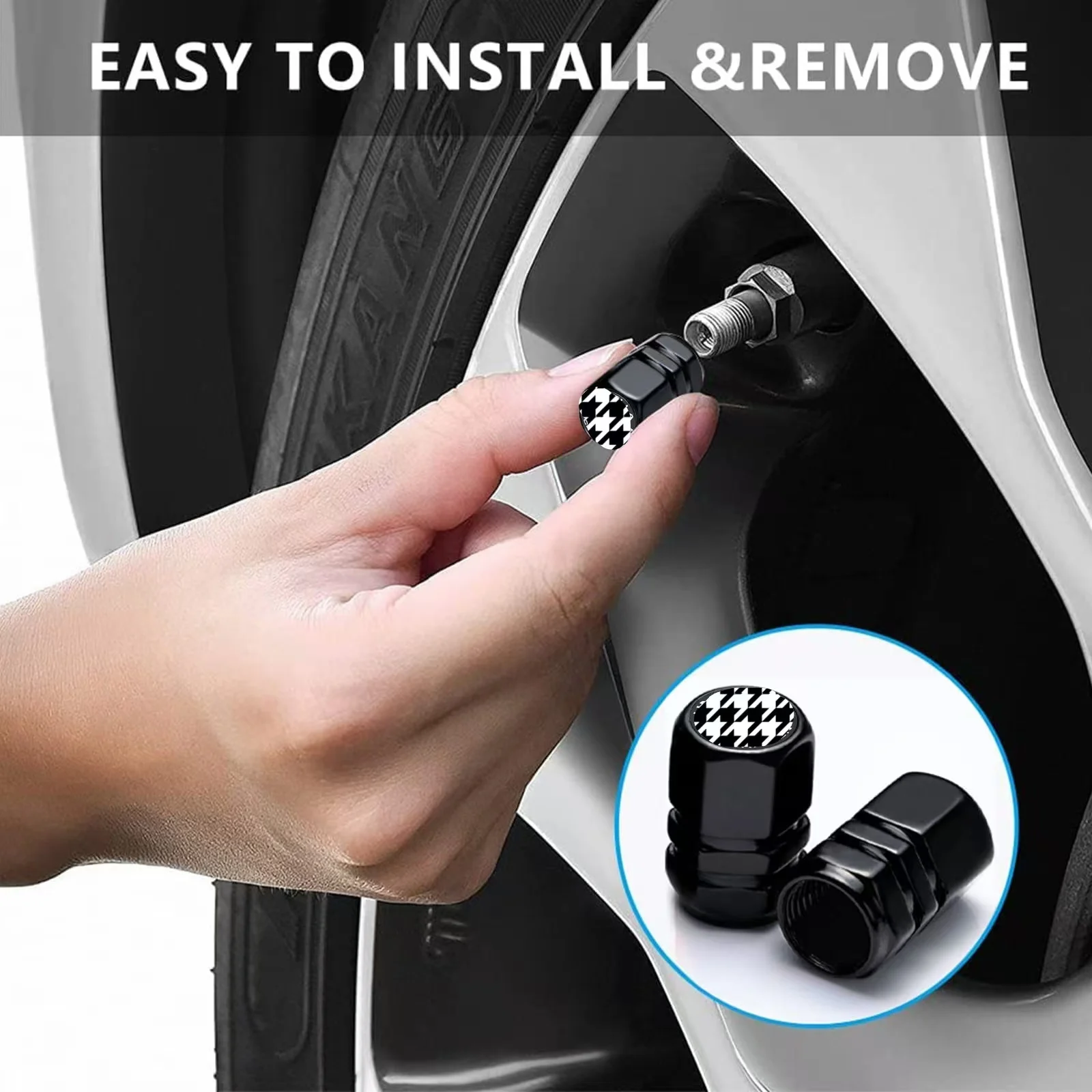 4‑Pack Aluminum Alloy Tire Valve Stem Caps, Hexagonal Dust Caps, Fits Most Cars, Motorcycles, Bicycles, SUV and Light Trucks