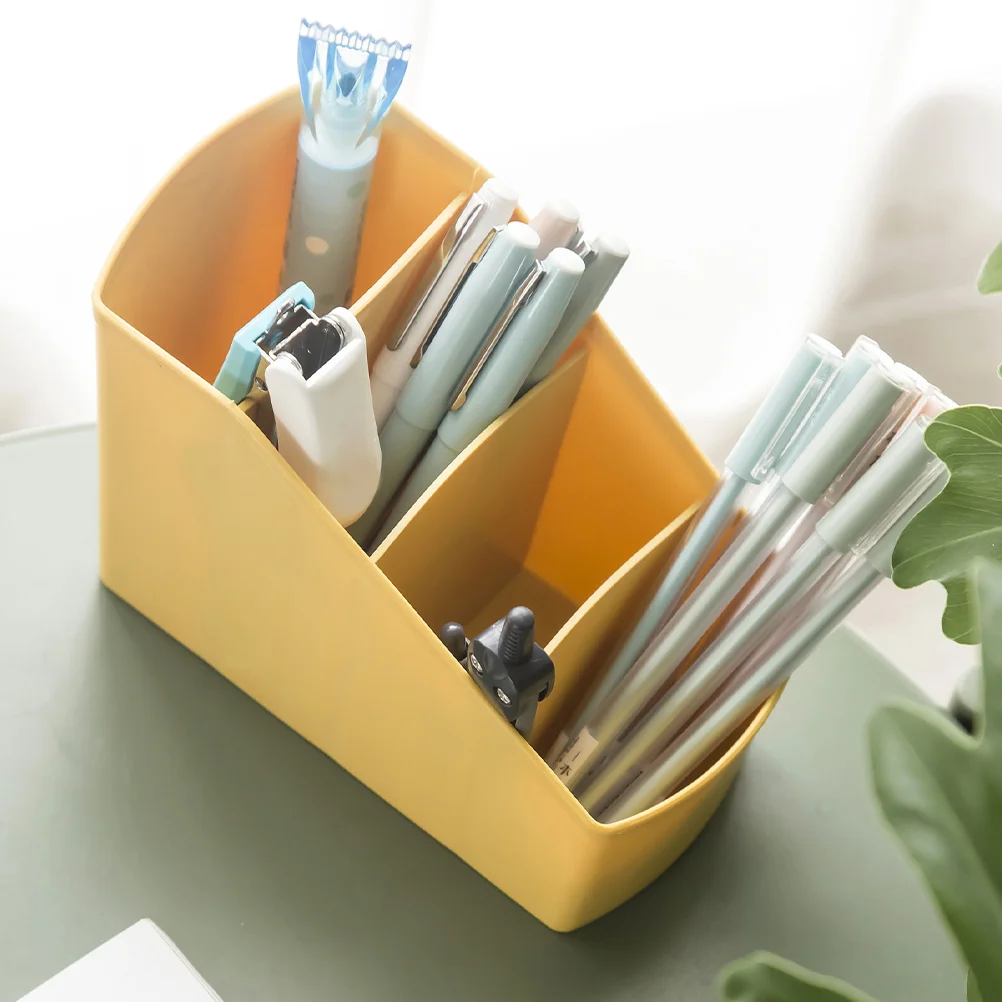 

Desktop Organizer Remote Control Box 4 Compartments Trapezoidal Makeup Brush Holder Office Supplies Storage Desk Organizer