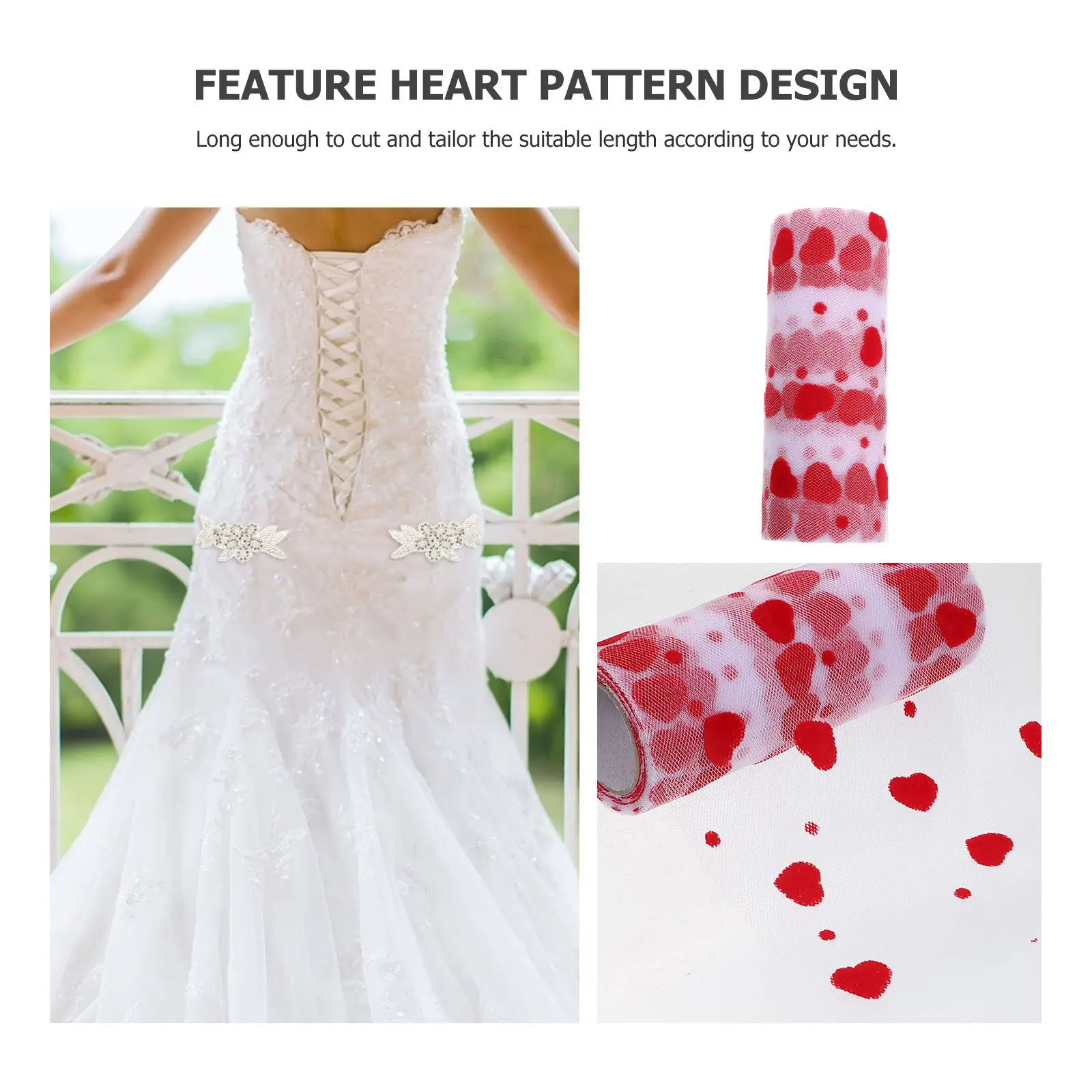 

1pc Heart Pattern Tulle Roll 5M Diy Gift Wrapping Gauze For Wedding Valentine Decor Clothing Fabric Decorative Mesh