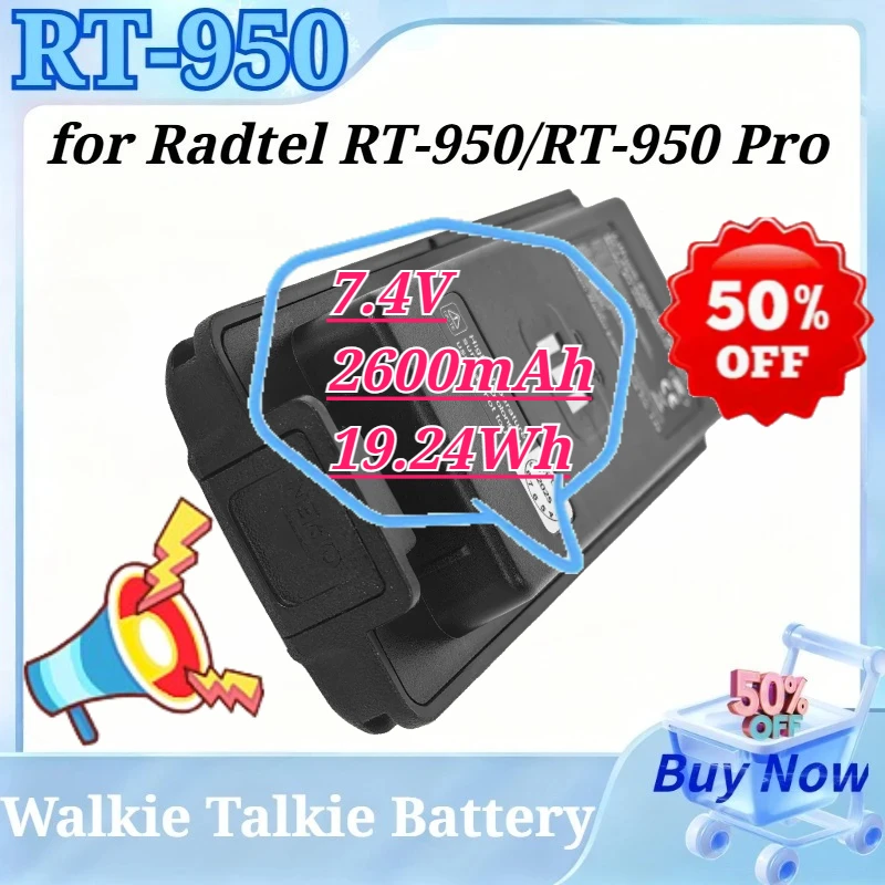 

RT-950 7.4V 2600mAh 19.24Wh Li-ion Replacement Battery for Radtel RT-950 RT-950Pro Two Way Ham Radio Walkie Talkie with Type-C