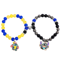 2pc Disney Cartoon Stitch Metal Enamel Pendant Crystal Beads Love Magnetic Bracelet Creative for Best Friends Accessories