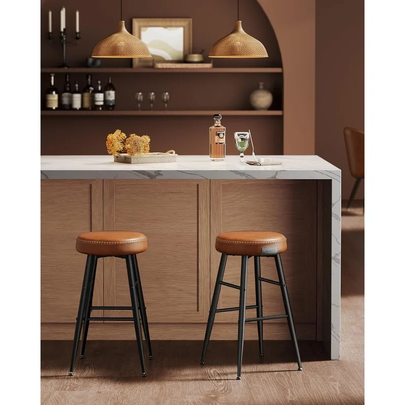 Bar Stools Set of 2, Counter Height Kitchen Counter Stools, Mid-Century Modern Backless Counter Chairs, 24.8-Inch Tall