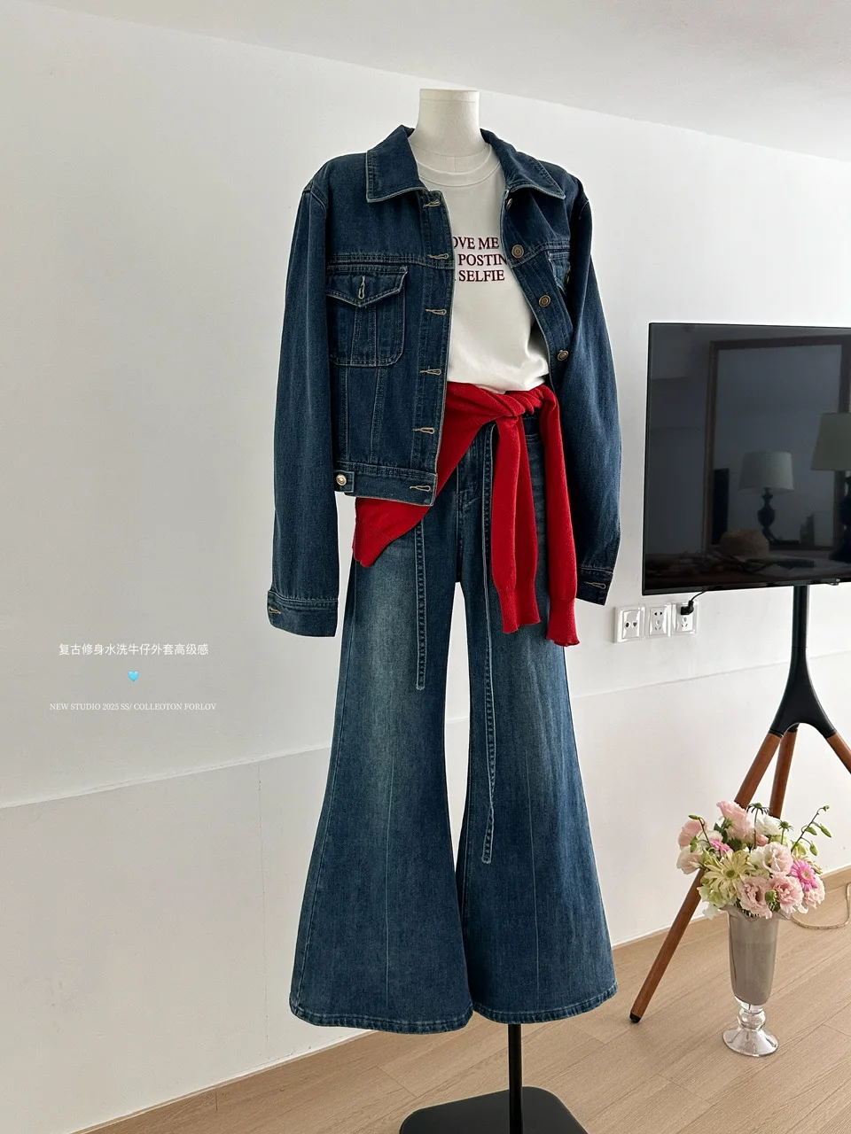 Jaket Denim biru musim semi 2025 jaket Denim untuk wanita mantel lengan panjang pakaian luar baru jaket wanita 2024 Dongdaemun Korea