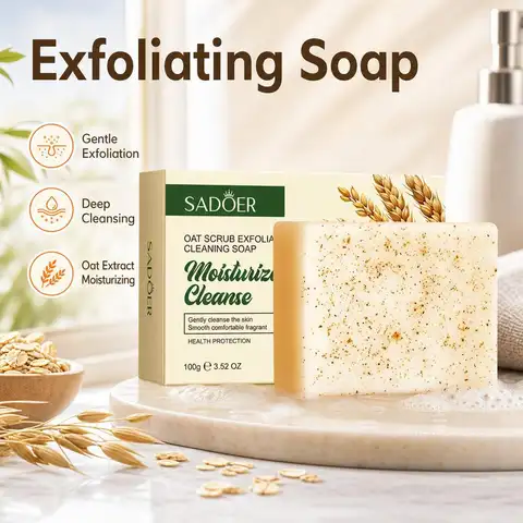 SADOER Oat Scrub Soap | Exfoliating Facial Cleanser & Moisturizing Body Wash for Smooth Skin