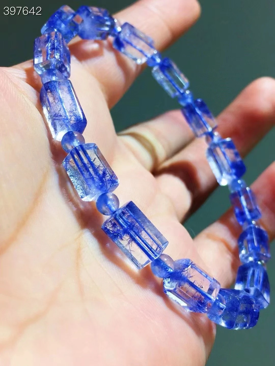 Natural Blue Rutilated Dumortierite Quartz Bracelet Jewelry Cat Eye 10.3x6mm Women Men Clear Barrel Beads Rare Stone AAAAA