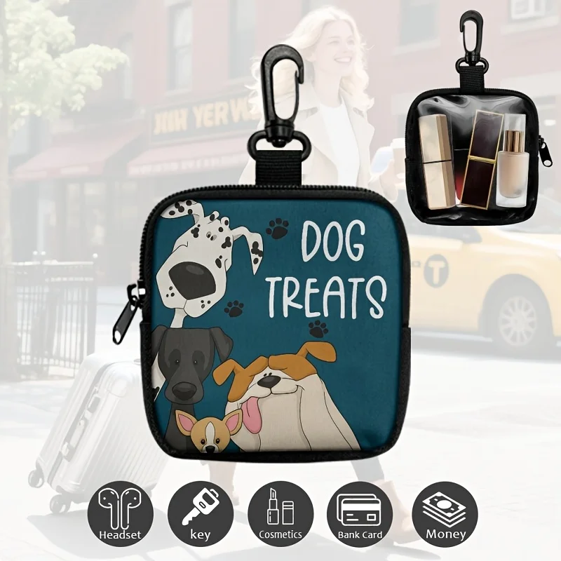 1pc Dog Print Dog Treat Bag with Hook and Zipper - Pet Training Set, Puppy Pet Training Walking Bag, Dog Training Accessories