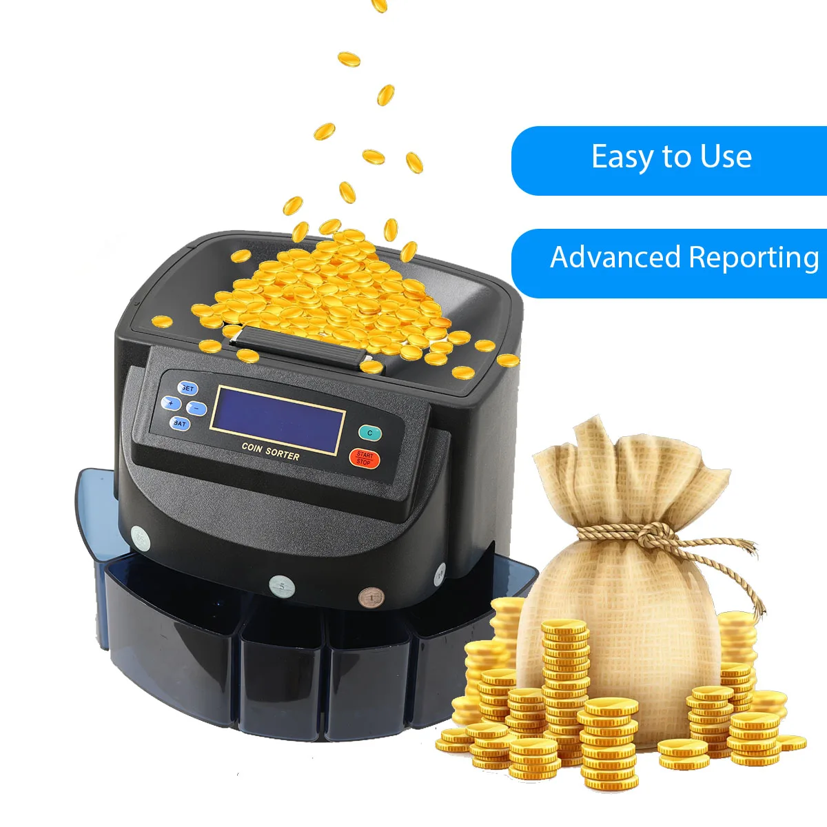 150 عملة/دقيقة عداد فارز العملات المعدنية المهنية الكهربائية آلة أوتوماتيكية شاشة LED آلة عد العملات المعدنية لبنك المتجر