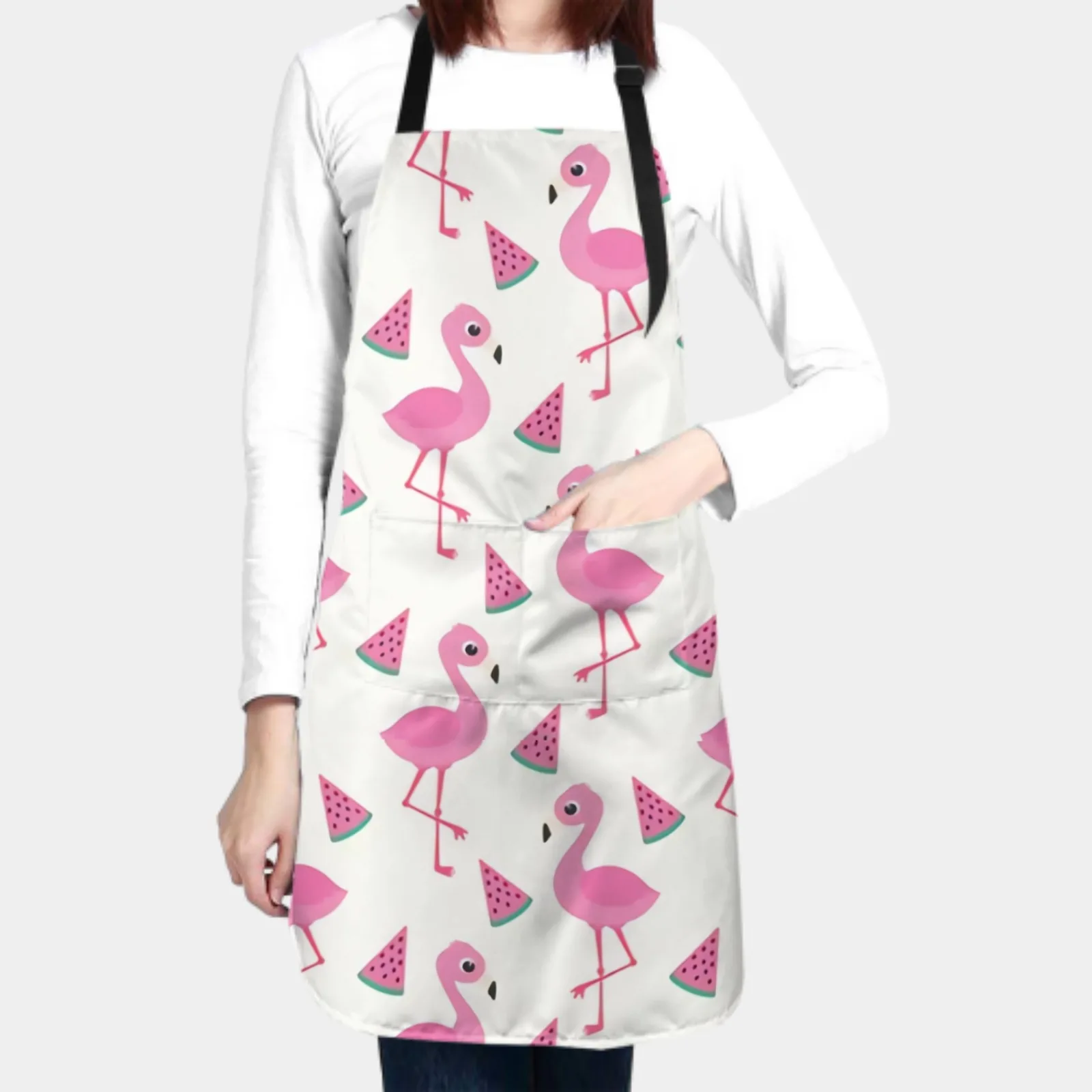 Flamingo Waterproof Apron with 2 Pockets Kitchen Chef Apron Colorful Apron for Hair Brushing Cooking Baking Painting Gardening