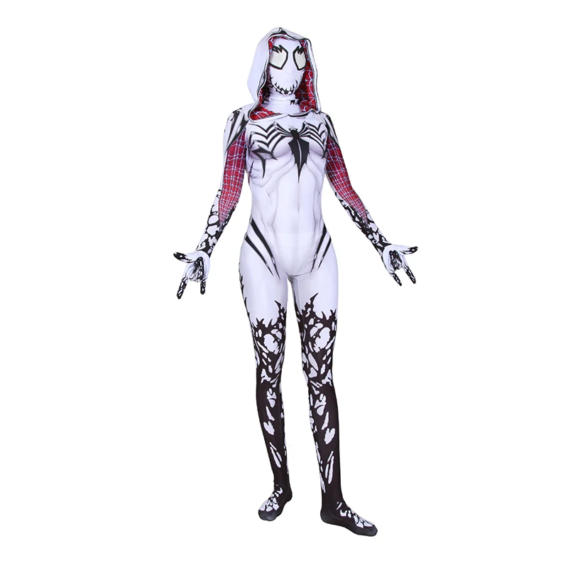 Anti Venom Spider Gwen Cosplay Jumpsuit Spandex Women Halloween Gwen Costume XMAS Zenti Mask Cape Fancy Party Dress