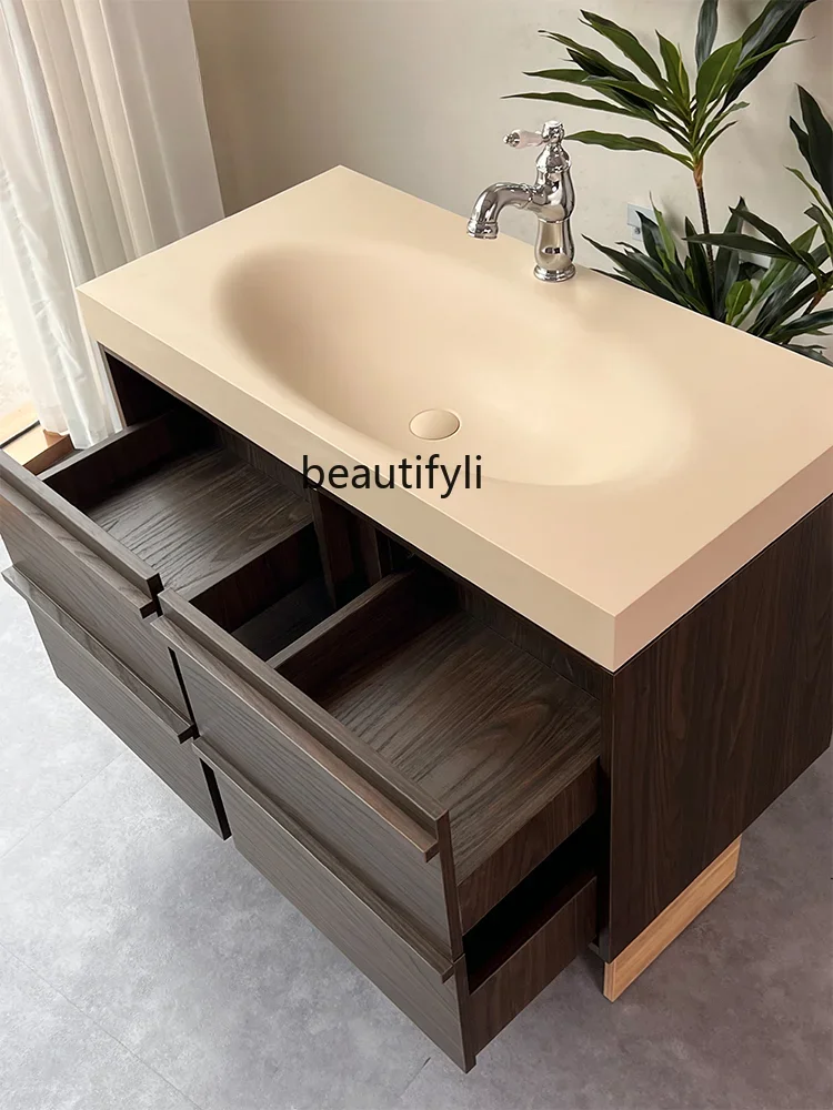 

Antique Acrylic Wash Basin Skin Feeling Ceramic Whole Washbin Bathroom Cabinet Combination