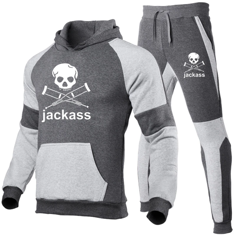 2022 Selling Suit New Jackass Forever Logo Printed Custom Made Spliced Men Pullover Hoodie +Pants Casual Popular Man Sportswear