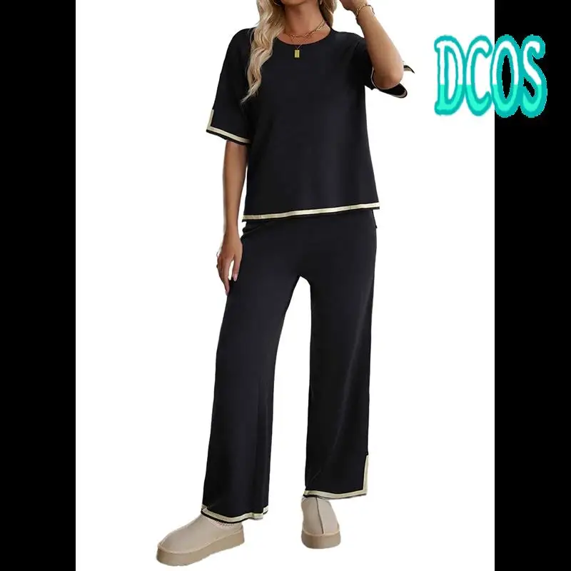 

DCOS-Women's Short Sleeve Tee And Pant 2 Piece Sleep Pajama Set