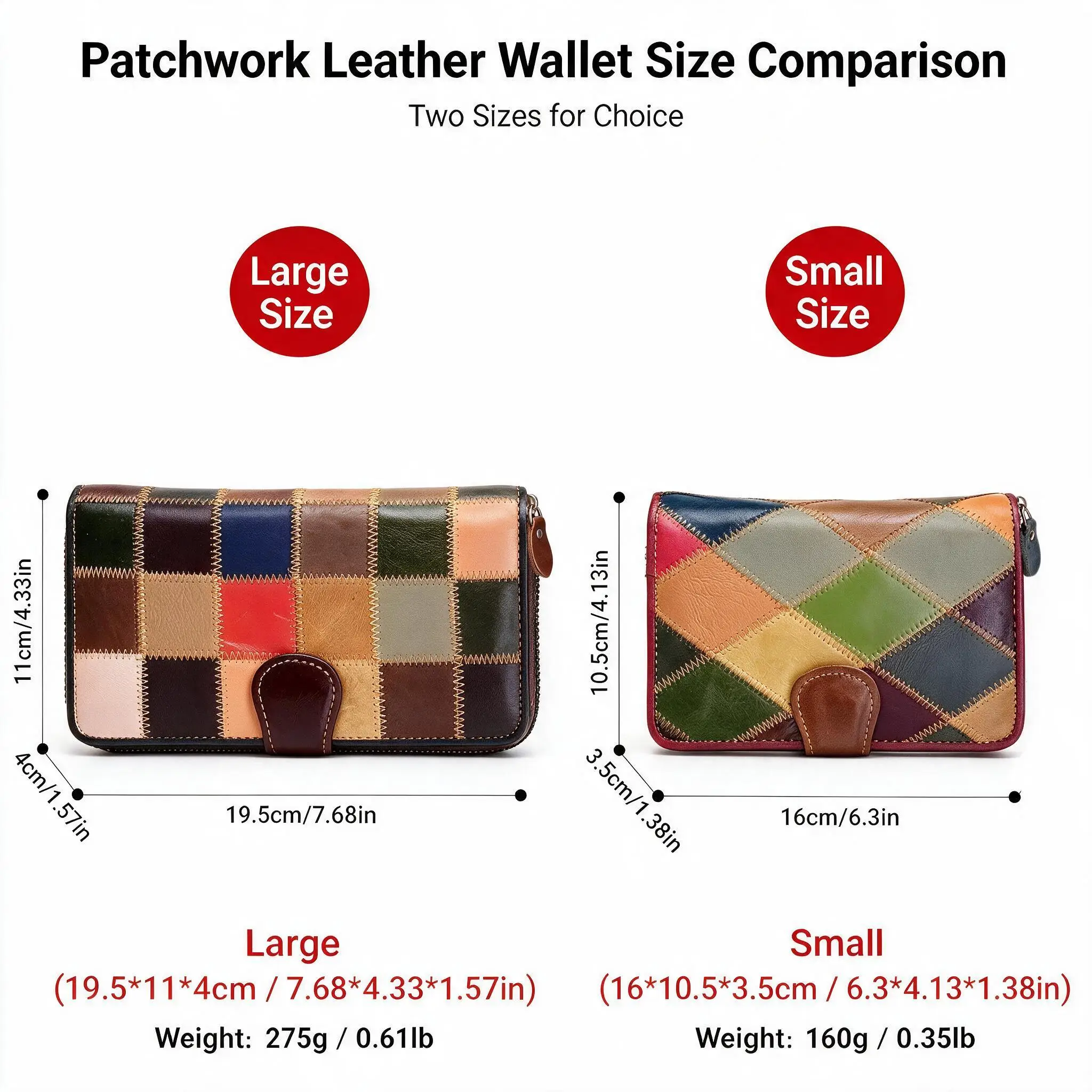 Pomelo Best Womens Patchwork Leather Wallet Random Unique Purse 2 Sizes 16/6 Card Slots Coin Pocket Zipper Wallet