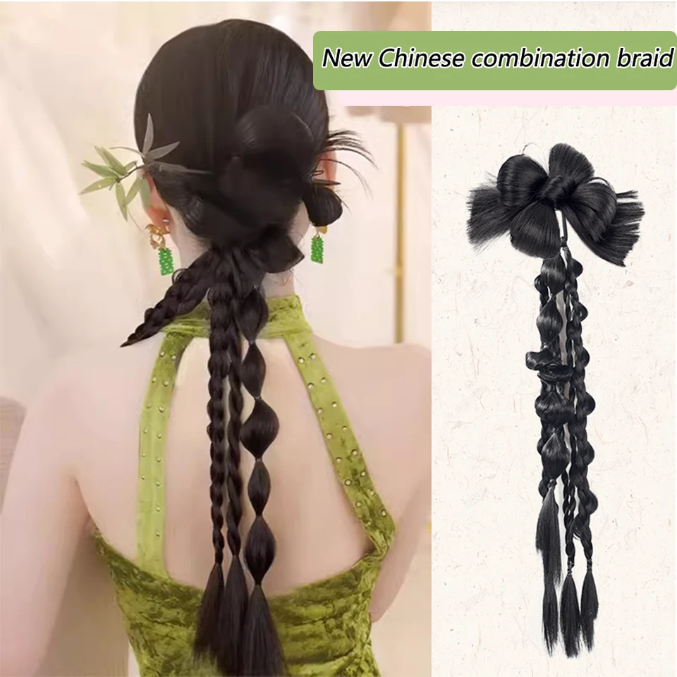 DIFEI Synthetic Wig New Chinese Ball Head Hair Accessories Artifact Bud Head Antique Wig Bag Wig Headband Bridal Bun