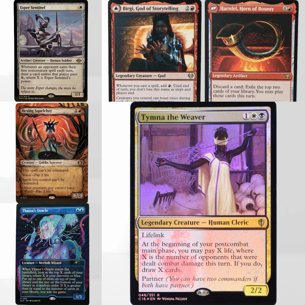 Cartas TCG Blue Farm Commander Creatures Sorceries para Proxy Mágico: Tymna la Tejedora, Hexing Squelcher, Rueda de la Fortuna, Windfall
