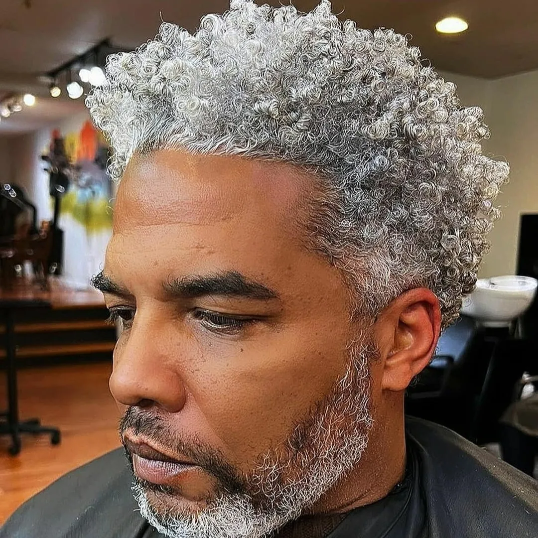 1B80 1B65 Grey Hair Full Skin Base Men Toupee 15mm Curly Human Hair Male Replacement System Afro Hairstyle For Black Men