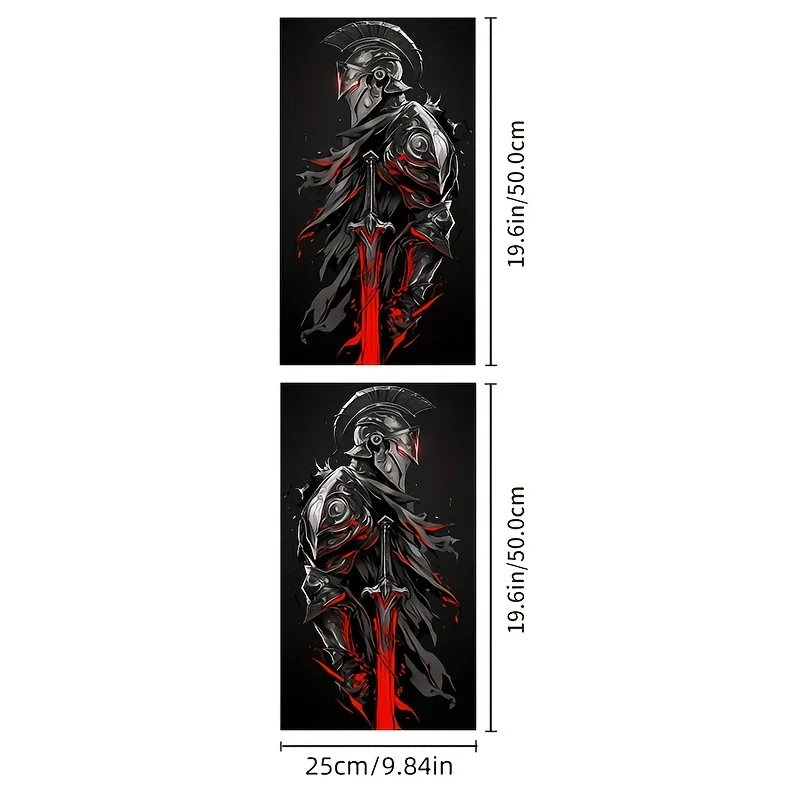 2Pcs Spartan Warrior Defense Car Sticker - Cartoon Themed PVC B Pillar Sticker, Waterproof and Scratch Resistant