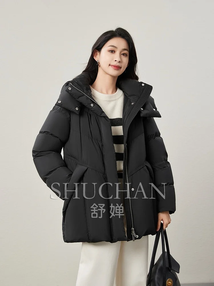 Fashionable 90 White Duck Down Casual Hooded Stand-up Neck Down Jacket Women Puffer Jacket Women  Casaco Feminino Inverno 2024