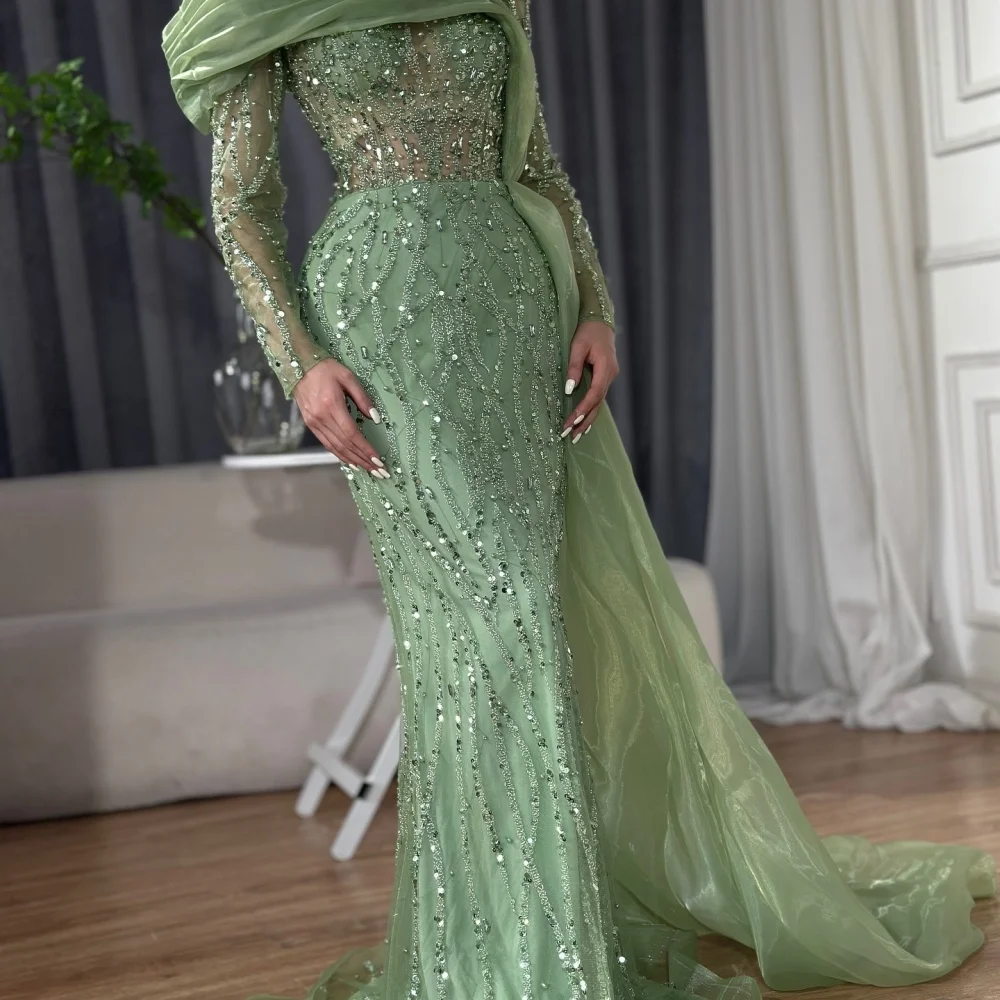 Sansa Exquisite A-line Beading Lace Prom Dress Customized Floor-Length Wedding Dress Off Shoulder Long Sleeve Vestidos De Fiesta