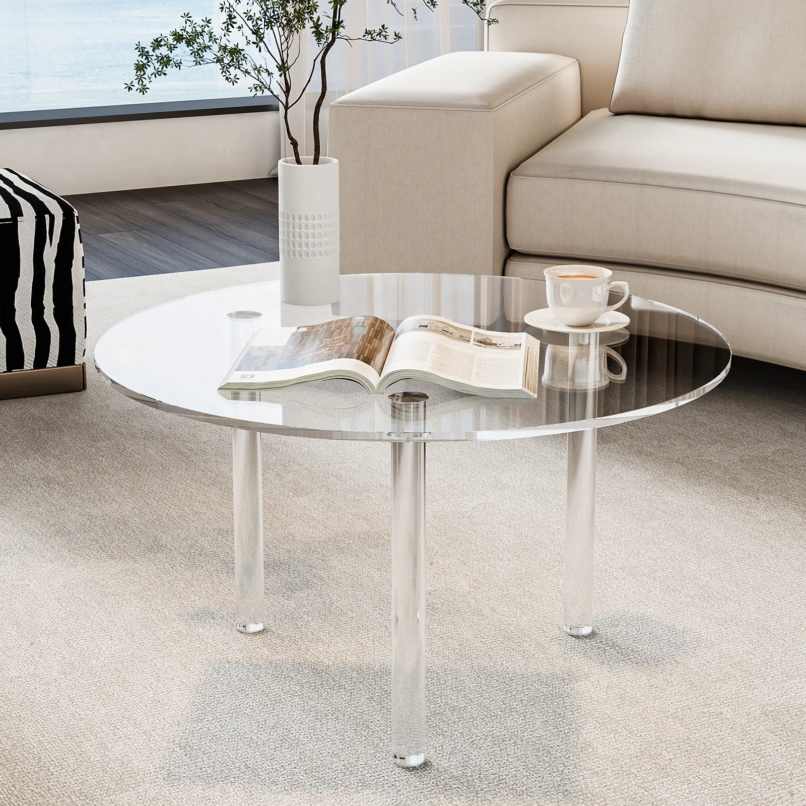 

Amazon popular acrylic coffee table round coffee table living room table bedroom simple transparent furniture