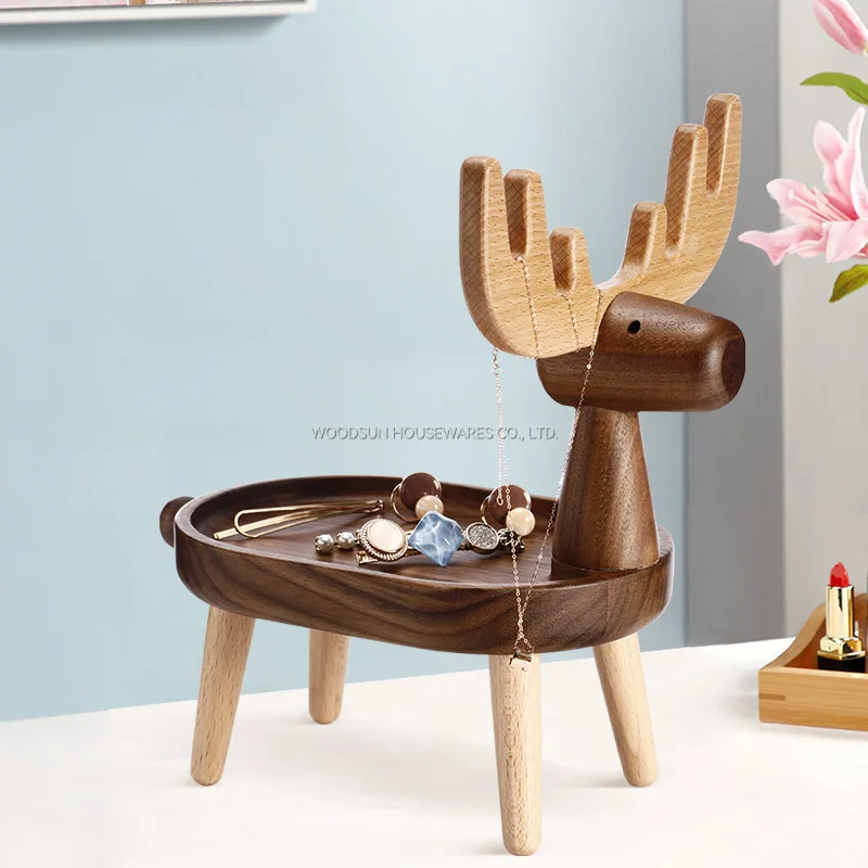 Factory Customized Animal Deer Elf Solid Wood Storage Rack Desktop Deer Decoration Table Top Storage Rack Storage Rack