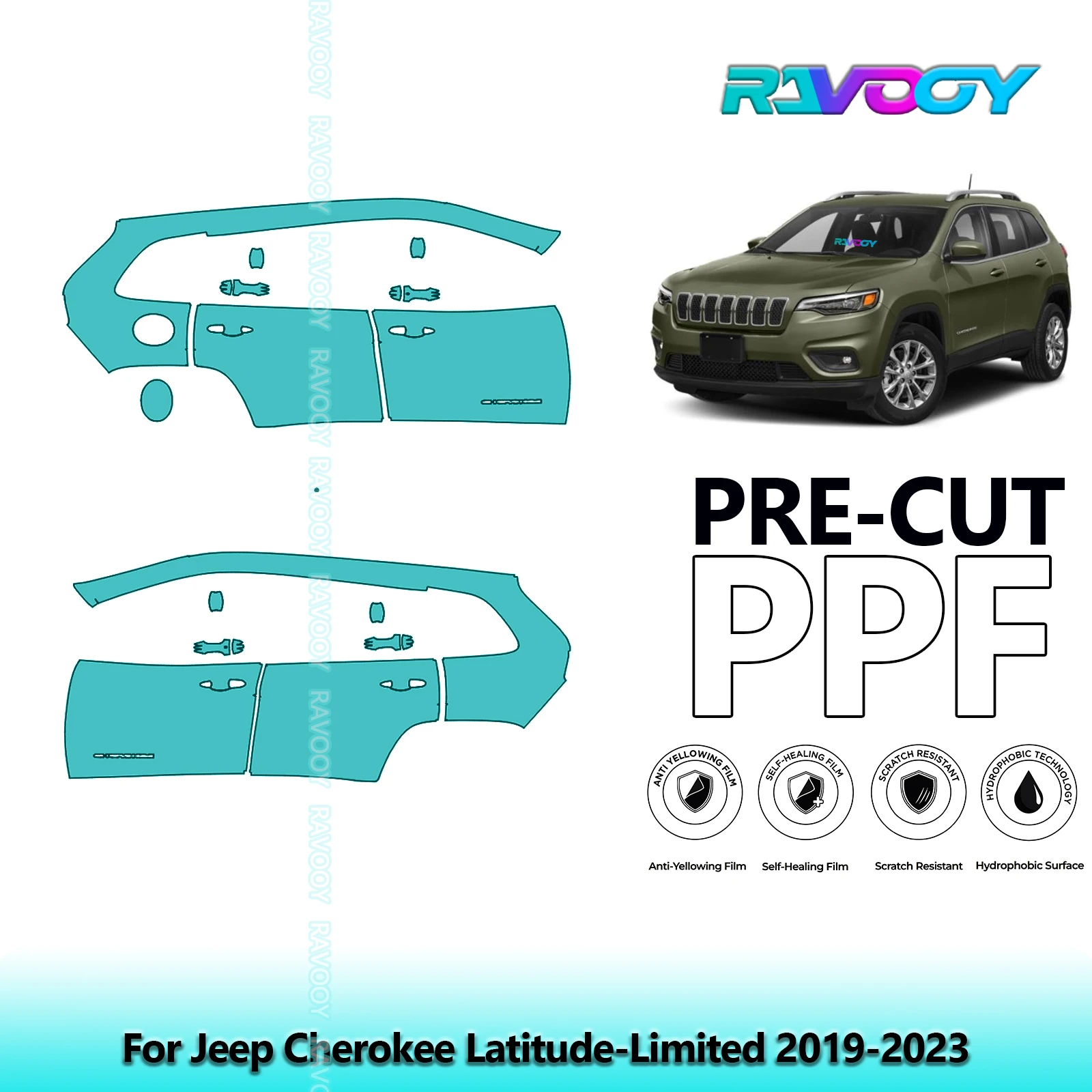 

For Jeep Cherokee Latitude-Limited 2019-2023 8.5mil Clear Matte Pre-Cut PPF Door & A/B Pillar Kit TPU Paint Protection Film Set
