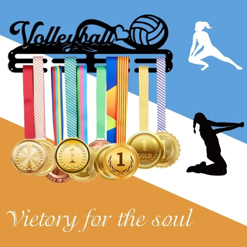 1 Set Medals Hanger Display Holder Rack Volleyball Theme Medals Display Wall Mounted Frame Medal Ribbon Holder Hooks