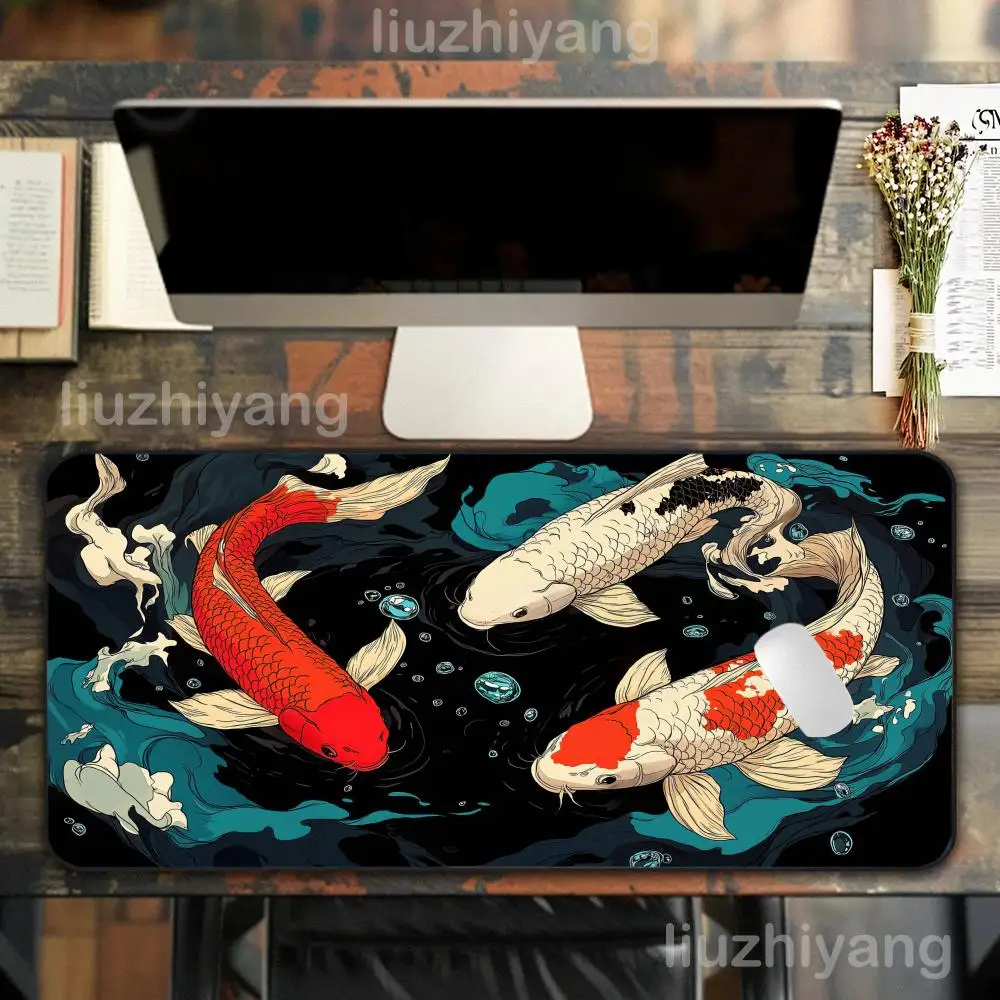 

Japanese Koi Art Mouse Pad Large Computer Office Game Table Mat XXL Rubber Anti-slip Stitched Edges Keyboard Mats Long Desk Pads