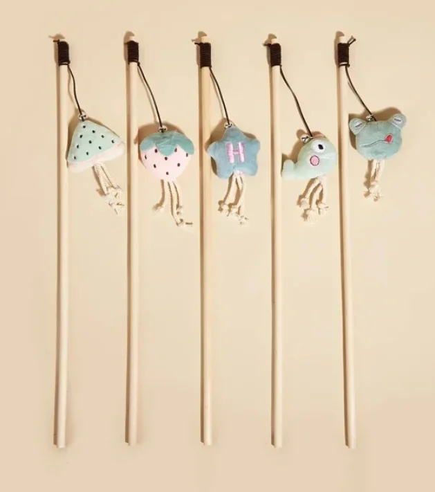 New Mouse Wooden Teasing Cat Rod Cat Toy Pet Supplies Feather Bell Wooden Rod Teasing Cat Stick