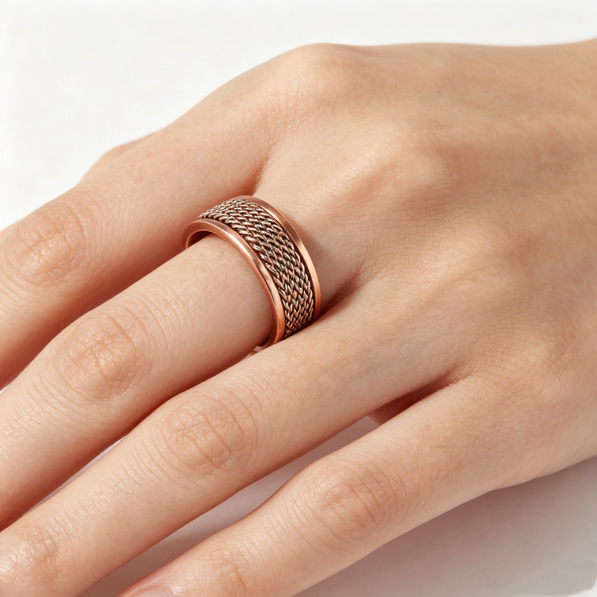 Vinterly Magnetringe aus reinem Kupfer, gedrehte Linien, breit, 8,4 mm, Gesundheits-Energie-Fingermanschette, verstellbarer Schmuck, hoher Magnet, größenverstellbar – Detail 7