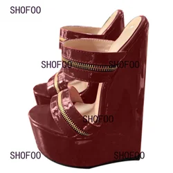 SHOFOO shoes Fashionable women's high-heeled sandals. About 20cm heel height. Wedges slippers. Outdoor summer women's shoes.