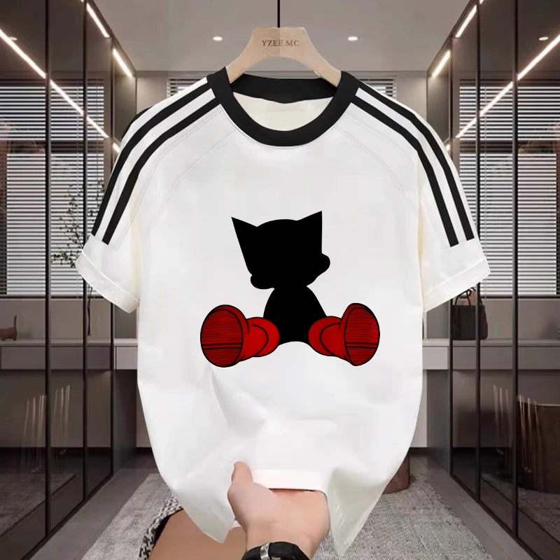 

Летняя хлопковая футболка с мультяшным принтом, свободного кроя, для мужчин, плотная, с коротким рукавом, молодежная, модная, повседневная, с круглым вырезом