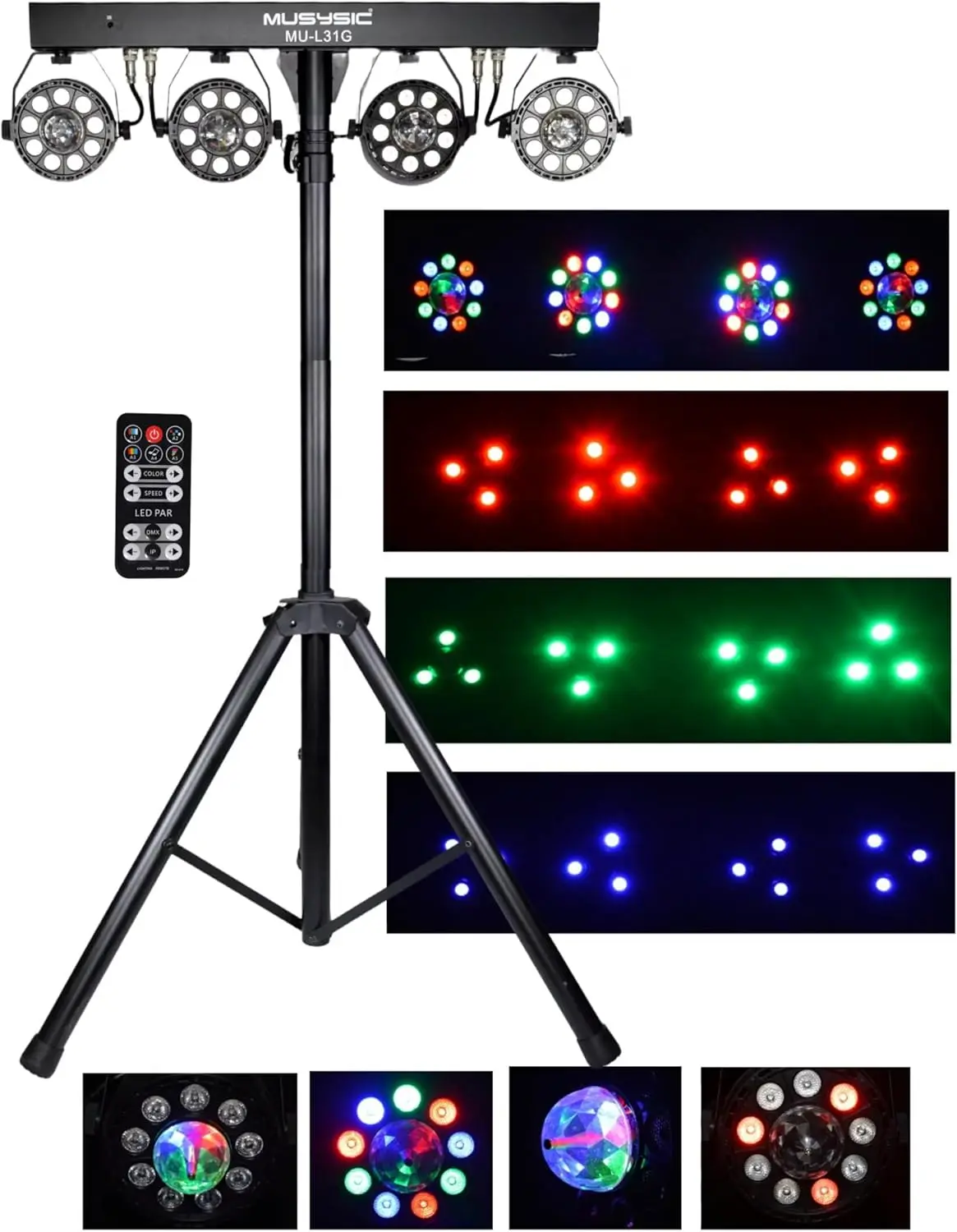 

Light with Stand, 4 Par Powerhouse , Concerts, and Light Shows, Lighting Package