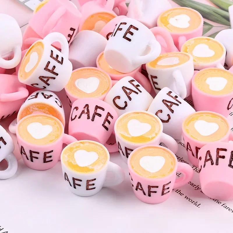 10pcs Mini Kawaii Resin Coffee Cup Diy Figure Miniatures Dollhouse Keychain Jewelry Decortive Crafts Home Decoration Accessoeies