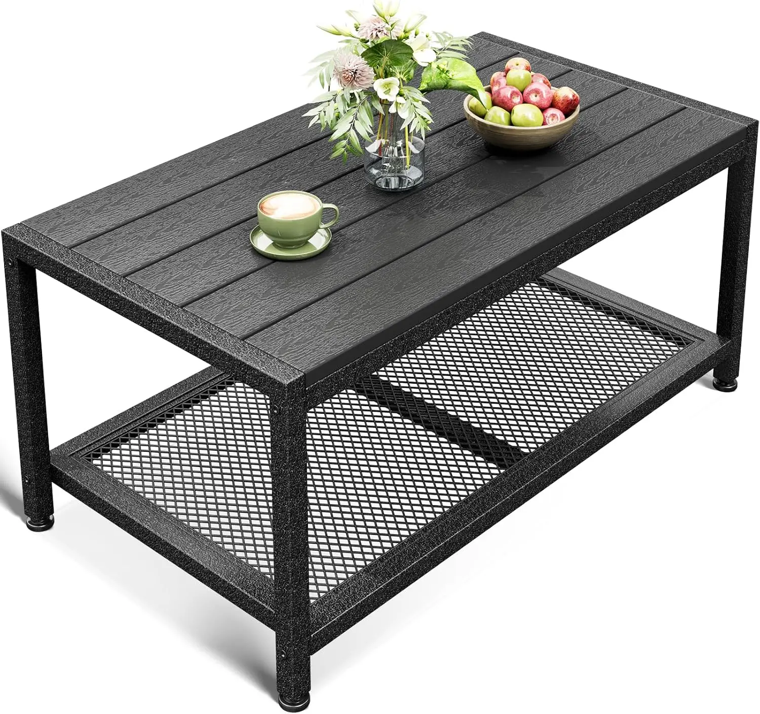

Outdoor Coffee Table with Double-Layer Storage, Rectangle Weather-Resistant Patio Coffee Table for Garden, Balcony, Hot Tub, Poo