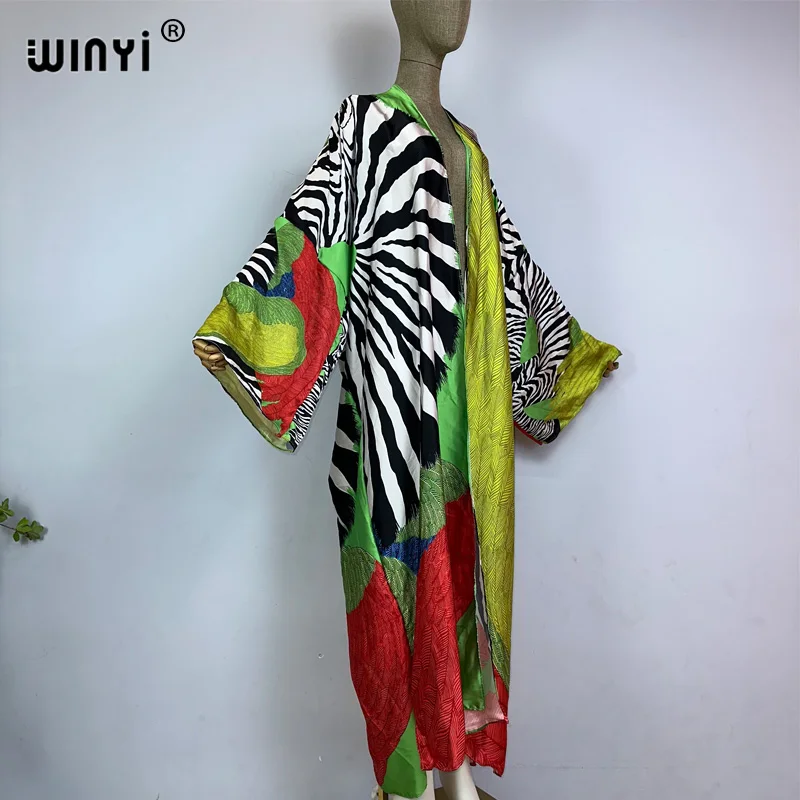 2022 WINYI Summer party Beach Wear Swim Suit Cover up Africa women boho Cardigan stitch colorful sexy Holiday long Sleeve Kimono