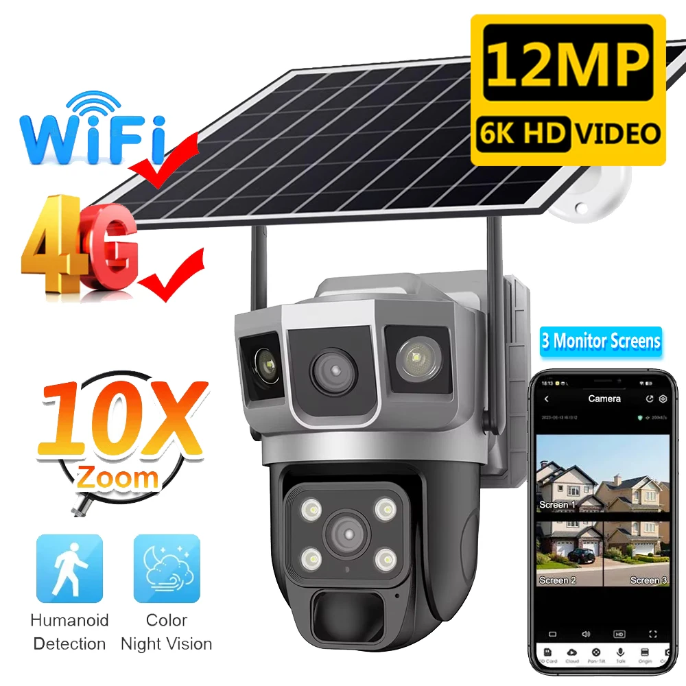 Telecamera solare CCTV da 12mp 4G telecamera di sicurezza per sorveglianza esterna esterna 6K Wifi IP Security Camara Vigilancia all\'aperto per la