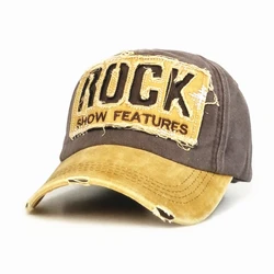 New Men and Women Frayed Old Baseball Cap Washed Cotton  Peaked Rock Letter Embroidery Sun Hat Retro