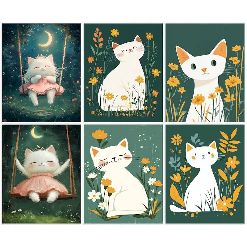 GATYZTORY Frame Diy Painting By Numbers Kits 40x50cm Cartoon Cat Handpainted Personalized Gift Paint With Numbers Wall Decor