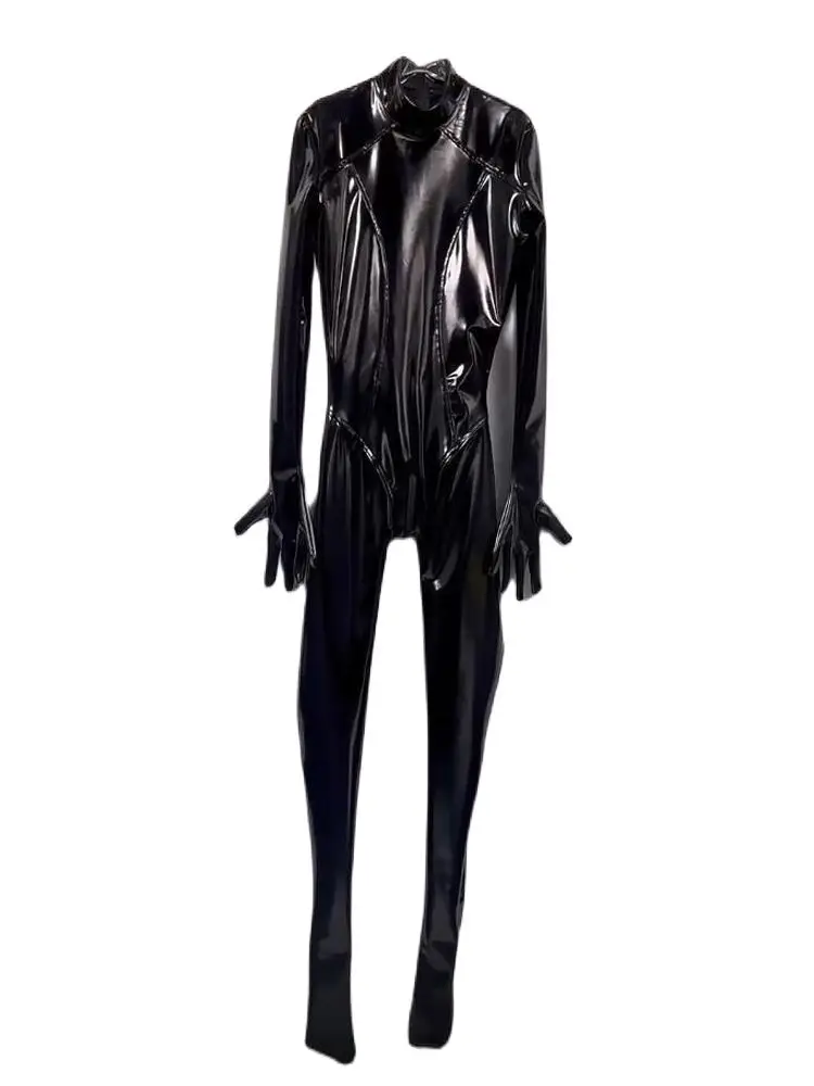 Wet Look PVC Catsuit Shiny PU Leather Bodystocking Zipper Open Crotch Bodysuit Tights Cosplay One Piece Sexy Jumpsuit Leotard