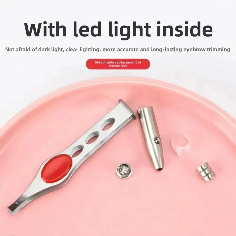 1 個ポータブルステンレス鋼ピンセットボタンスマートデザイン眉毛整形毛除去ピンセット LED 照明付きメイクアップツール