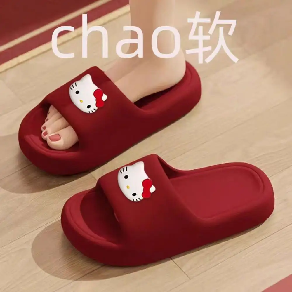 

Kawaii Hello Kitty летние тапочки Sanrios, домашние сандалии из ЭВА для ванной комнаты, модные нескользящие, можно носить на улице, толстая подошва