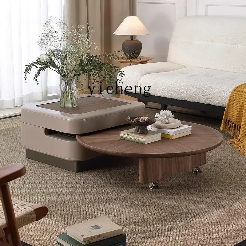 walnut leather antique coffee table living room home removable lifting and retractable