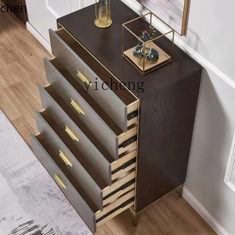 HT Light Luxury Storage Hallway Modern Home Art Side Cabinet Solid Wood Drawer Wall Bedroom Curio Cabinet