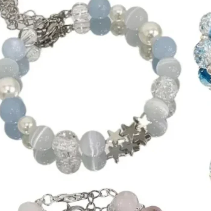 1pc  Elastic Crystal Butterfly Pendant Bracelet Colorful Glass Beads Bracelet For Women Girls Fashion Jewelry Gifts