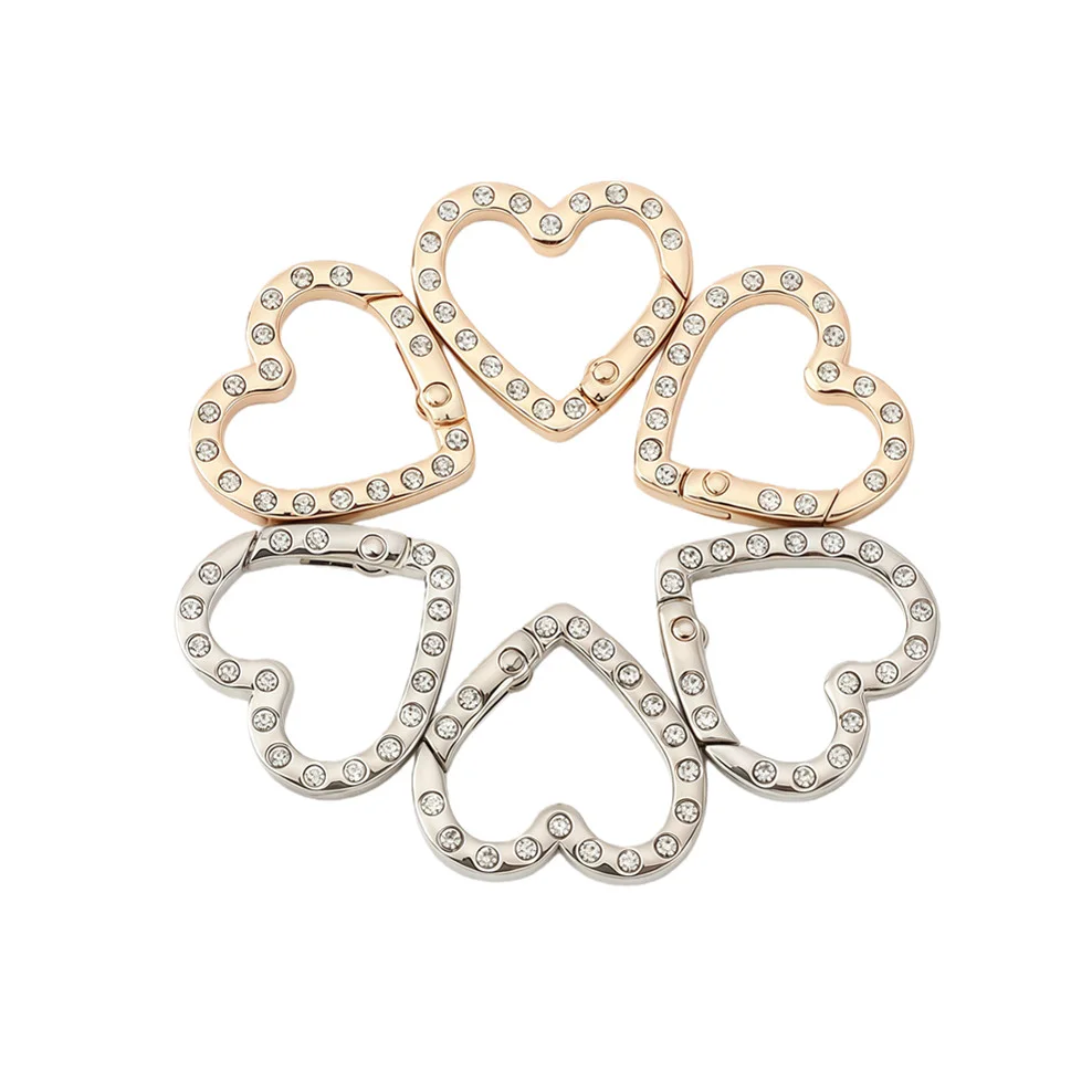 

2pcs Diamond Heart Spring Buckle Alloy Keychain Home Pendant Doll Bag Accessory DIY Open Ring