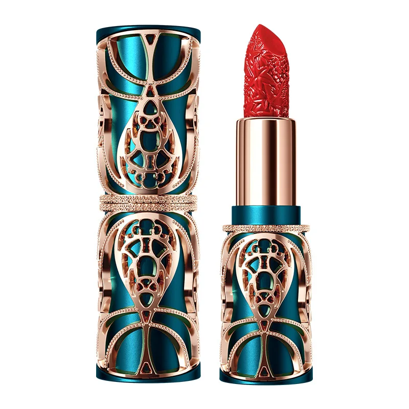 Phoenix Feather Yue Makeup Carved Lipstick Silky Color Vintage Flower Makeup Red National Style Texture