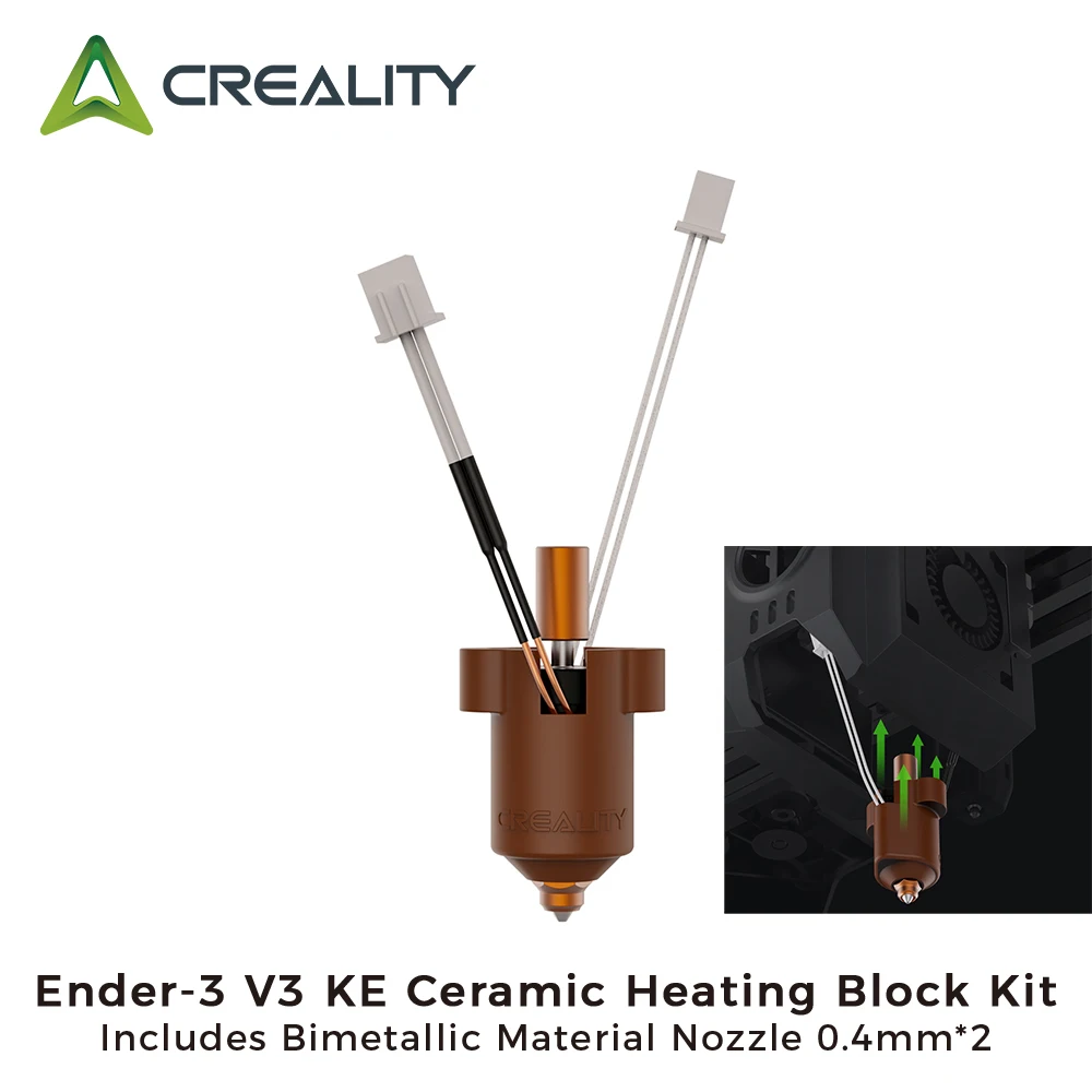 Creality Ender-3 V3 KE Ceramic Heating Block Kit with 2pcs Bimetallic Material 0.4mm Nozzles 300°C High Temperature Resistance