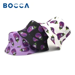 Bocca Eggplant Bucket Hat For Men Women Vegetable Print Double Side Reversible Hat Foldable Tomato Corn Panama Fisherman Outdoor